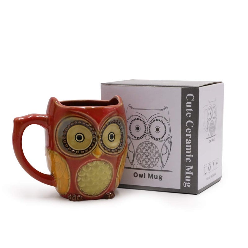 SQOWL 3D Coffee Mug Funny Cute Owl Ceramic Cup Coffee Mug with spoon Tea Mugs Set for Women and girls 12 oz Red - Image 4
